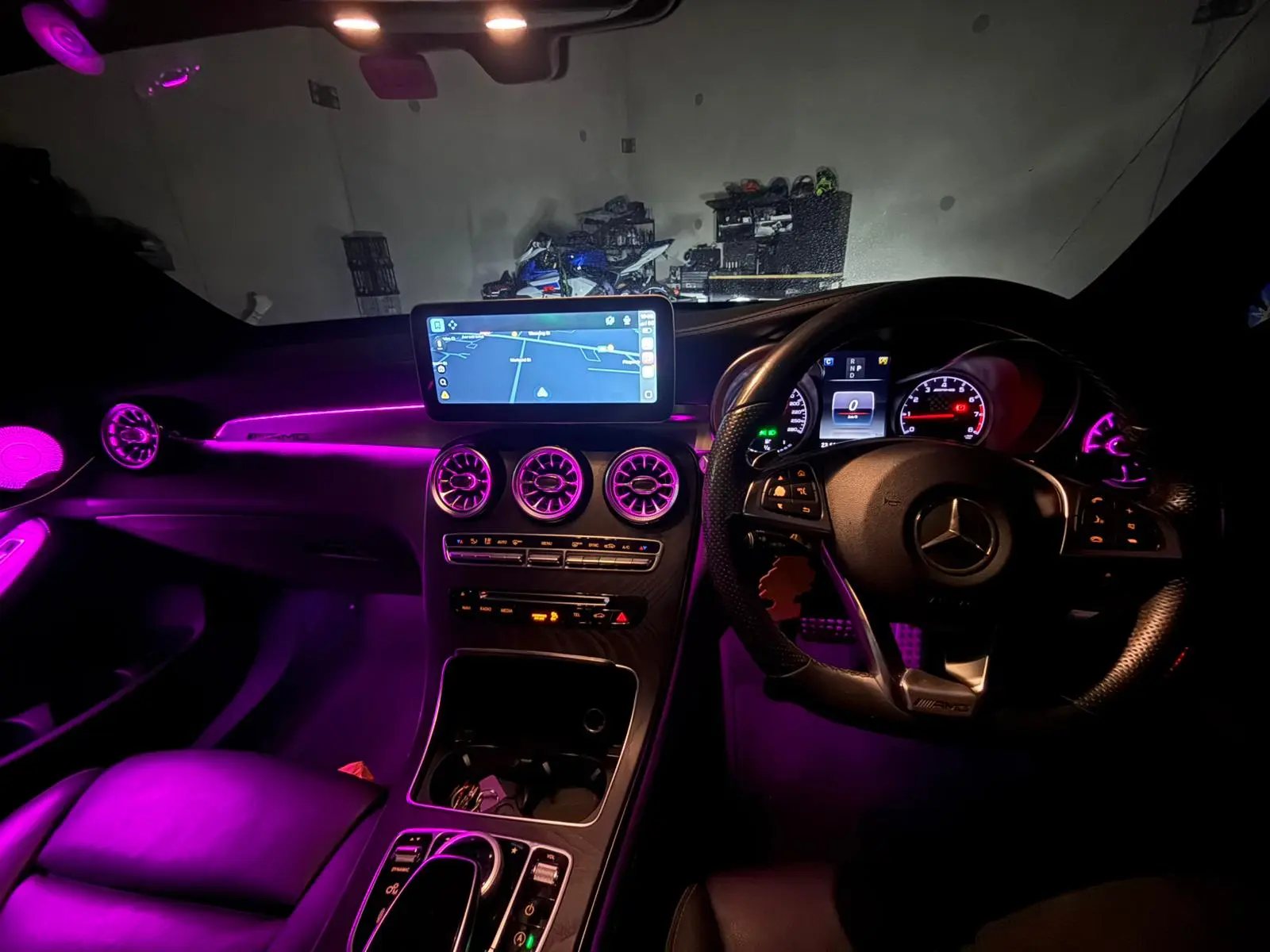 Mercedes interior with ambient lighting installed